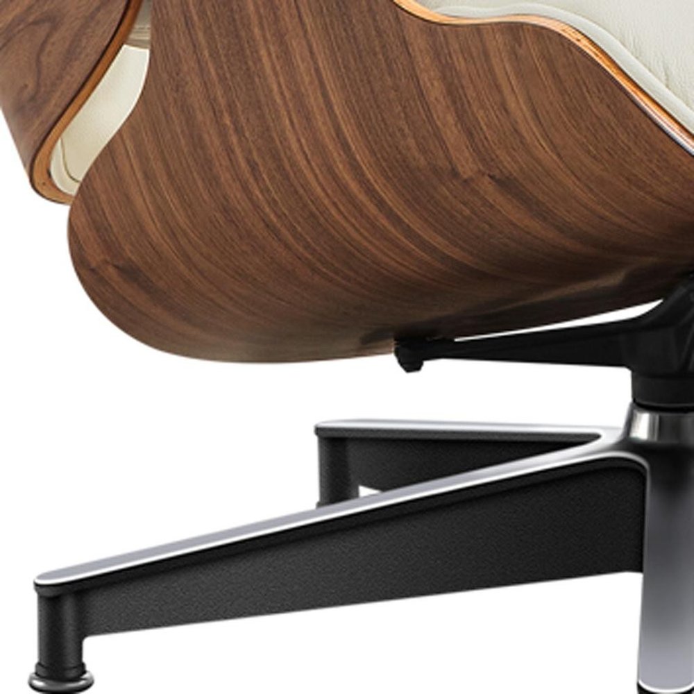 27" Off White and Light Brown Tufted Genuine Leather Swivel Lounge Chair With Ottoman HomeRoots