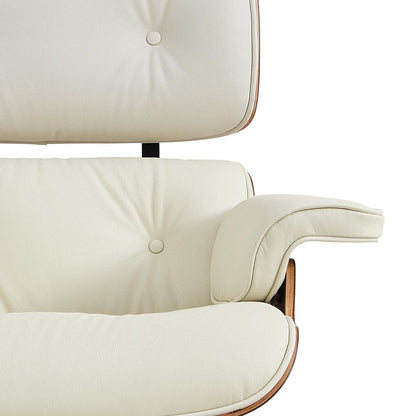 27" Off White and Light Brown Tufted Genuine Leather Swivel Lounge Chair With Ottoman HomeRoots