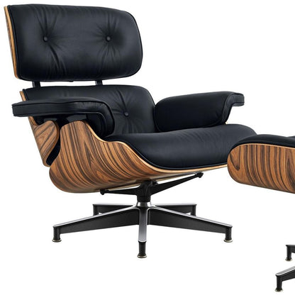27" Black and Brown Tufted Genuine Cowhide Swivel Lounge Chair With Ottoman HomeRoots