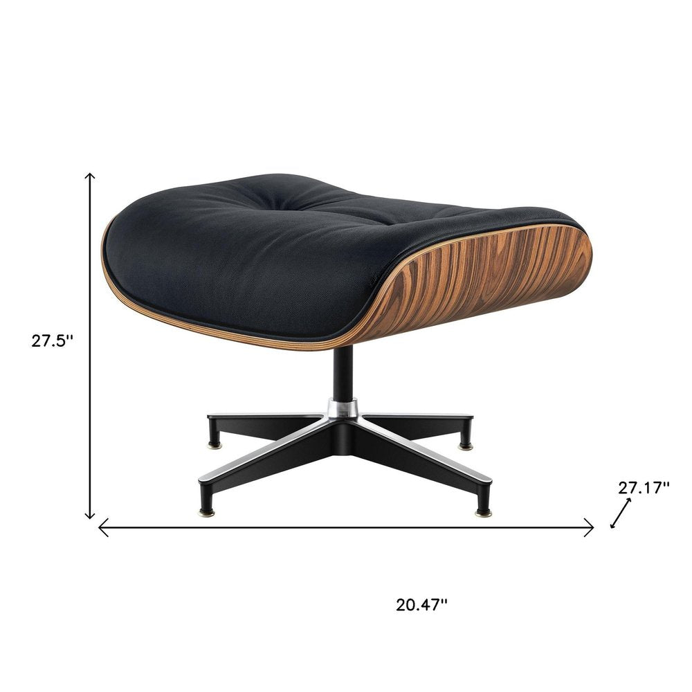 27" Black and Brown Tufted Genuine Cowhide Swivel Lounge Chair With Ottoman HomeRoots