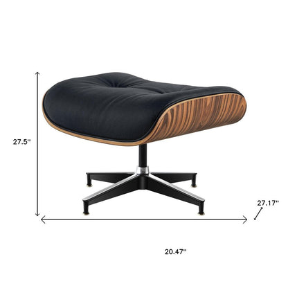 27" Black and Brown Tufted Genuine Cowhide Swivel Lounge Chair With Ottoman HomeRoots