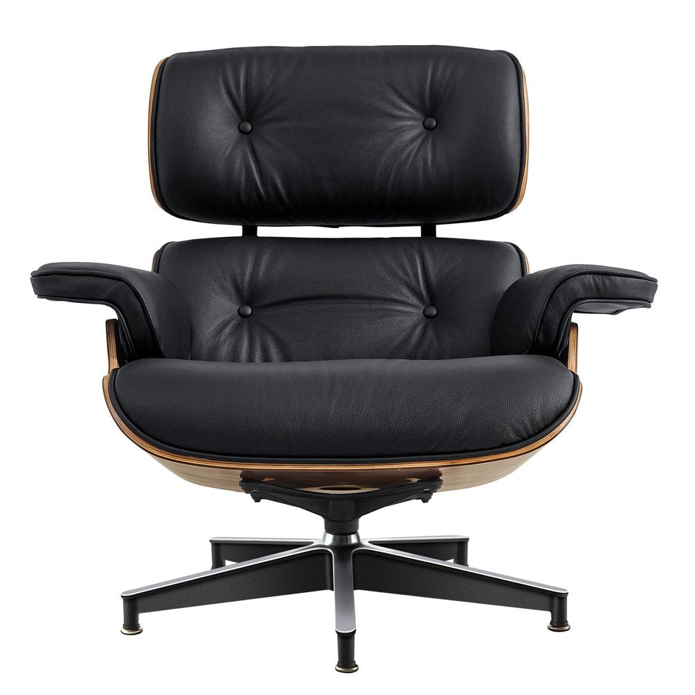 27" Black and Brown Tufted Genuine Cowhide Swivel Lounge Chair With Ottoman HomeRoots