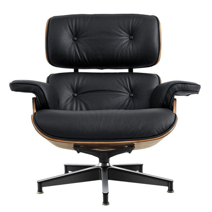 27" Black and Brown Tufted Genuine Cowhide Swivel Lounge Chair With Ottoman HomeRoots