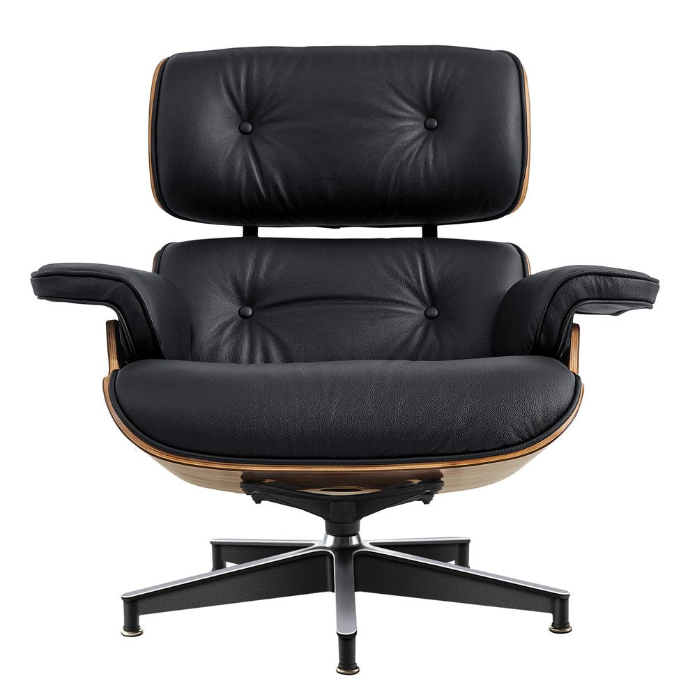 27" Black and Brown Tufted Genuine Cowhide Swivel Lounge Chair With Ottoman HomeRoots