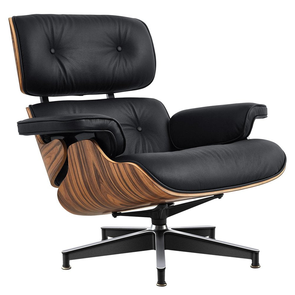 27" Black and Brown Tufted Genuine Cowhide Swivel Lounge Chair With Ottoman HomeRoots