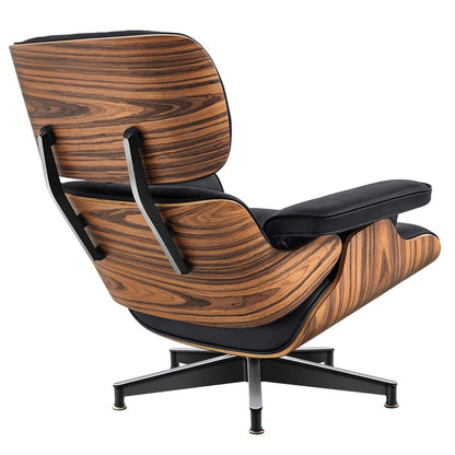 27" Black and Brown Tufted Genuine Cowhide Swivel Lounge Chair With Ottoman HomeRoots