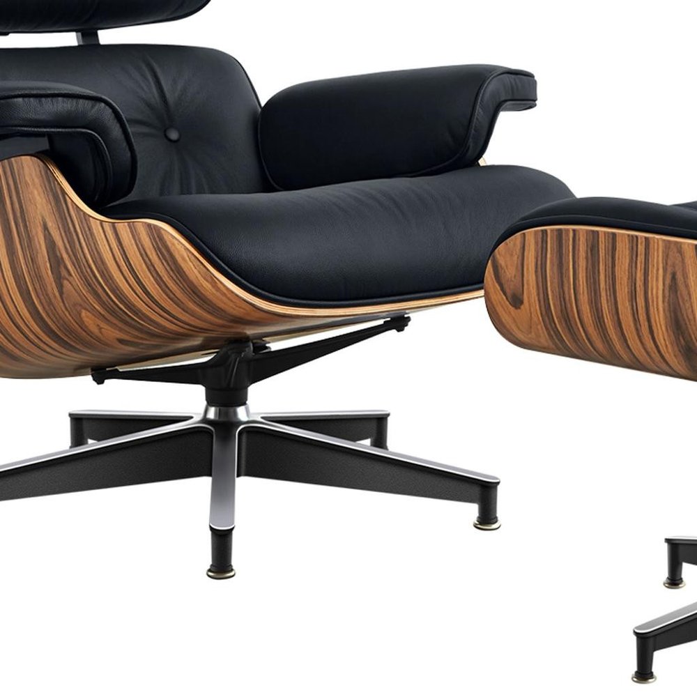 27" Black and Brown Tufted Genuine Cowhide Swivel Lounge Chair With Ottoman HomeRoots