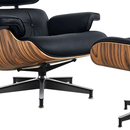 27" Black and Brown Tufted Genuine Cowhide Swivel Lounge Chair With Ottoman HomeRoots