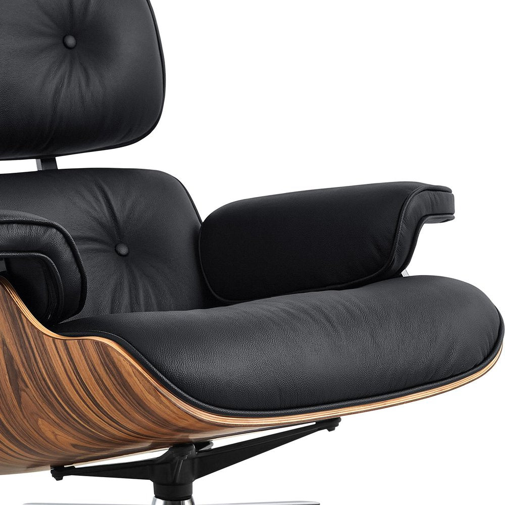 27" Black and Brown Tufted Genuine Cowhide Swivel Lounge Chair With Ottoman HomeRoots