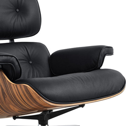 27" Black and Brown Tufted Genuine Cowhide Swivel Lounge Chair With Ottoman HomeRoots