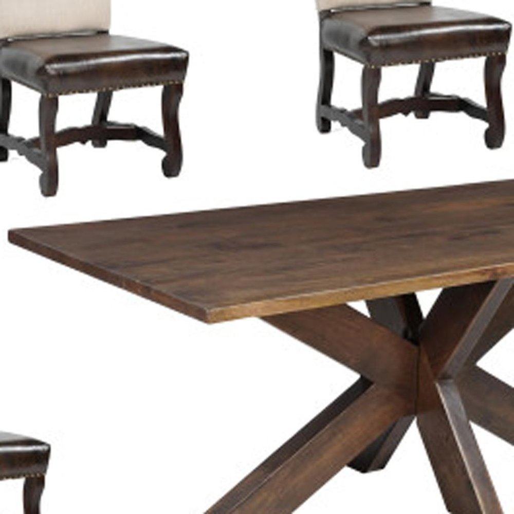 Seven Piece Brown Solid Wood Dining Set with Six Chairs HomeRoots