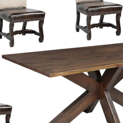 Seven Piece Brown Solid Wood Dining Set with Six Chairs HomeRoots