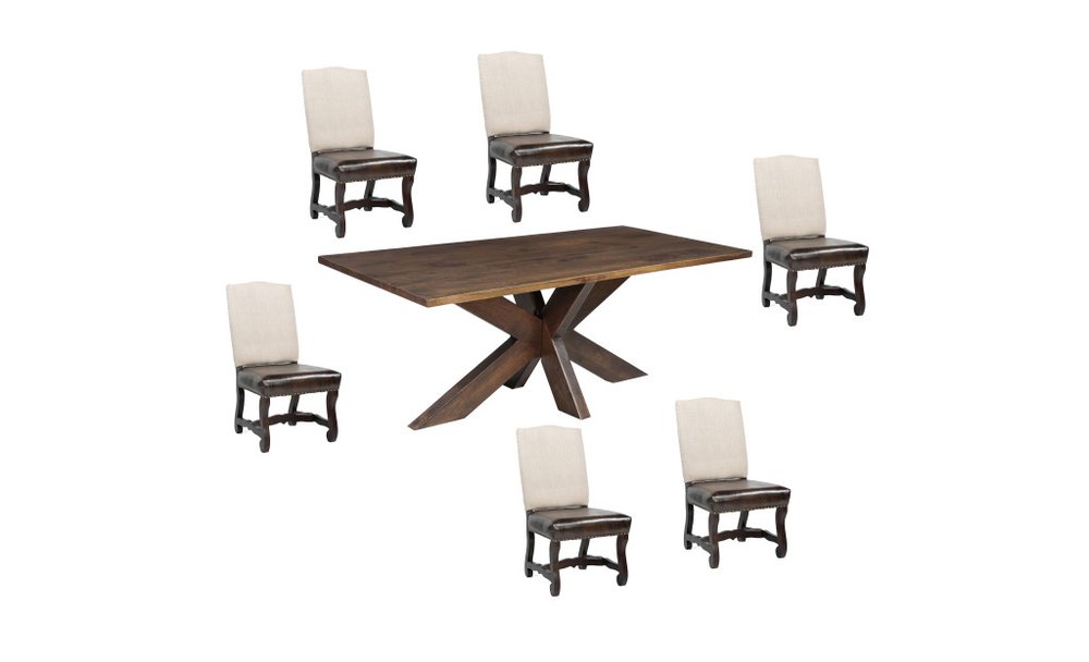 Seven Piece Brown Solid Wood Dining Set with Six Chairs HomeRoots