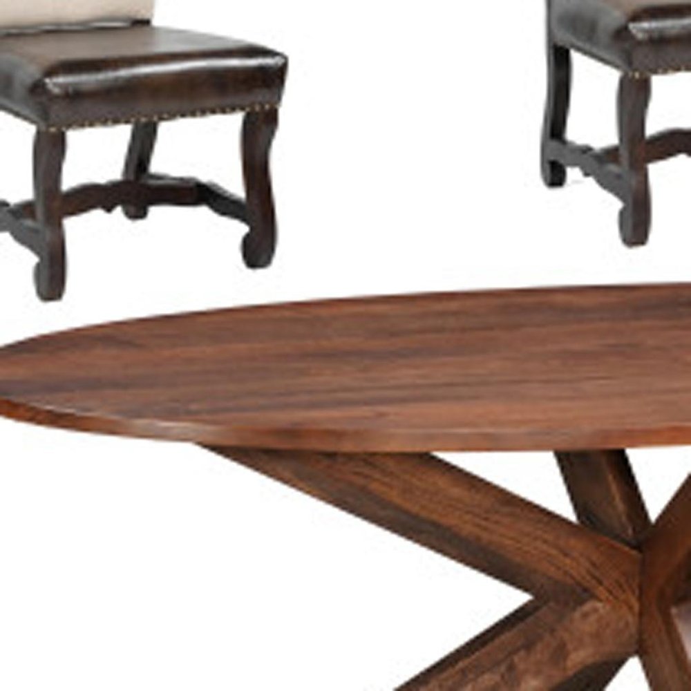 Seven Piece Brown Solid Wood Dining Set with Six Chairs HomeRoots