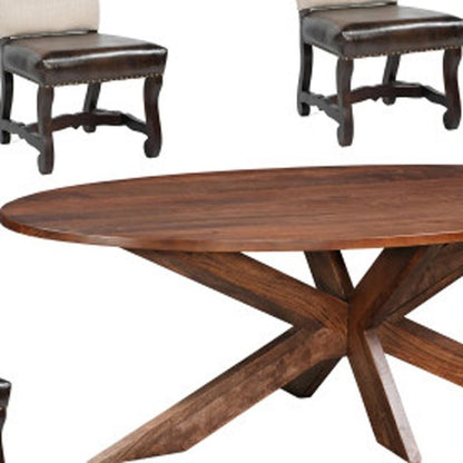 Seven Piece Brown Solid Wood Dining Set with Six Chairs HomeRoots