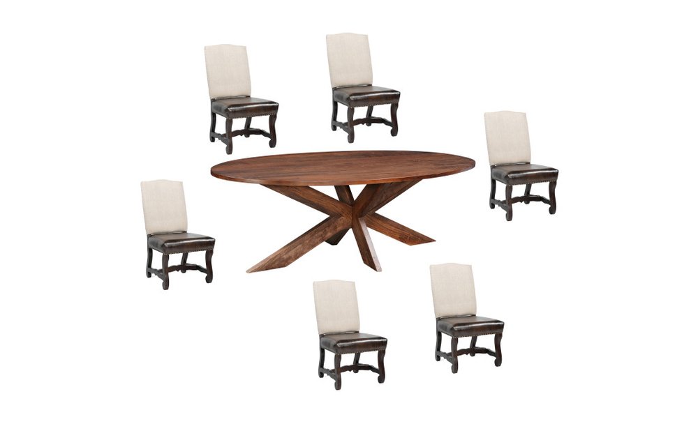 Seven Piece Brown Solid Wood Dining Set with Six Chairs HomeRoots