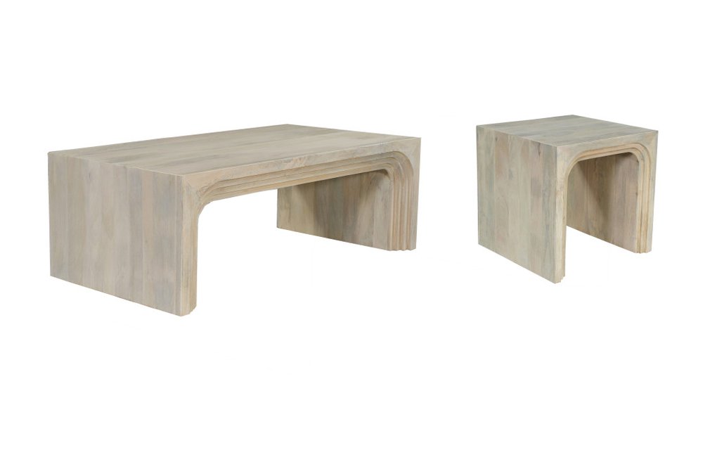 Set Of Two Natural Solid Wood Sled Coffee Table HomeRoots