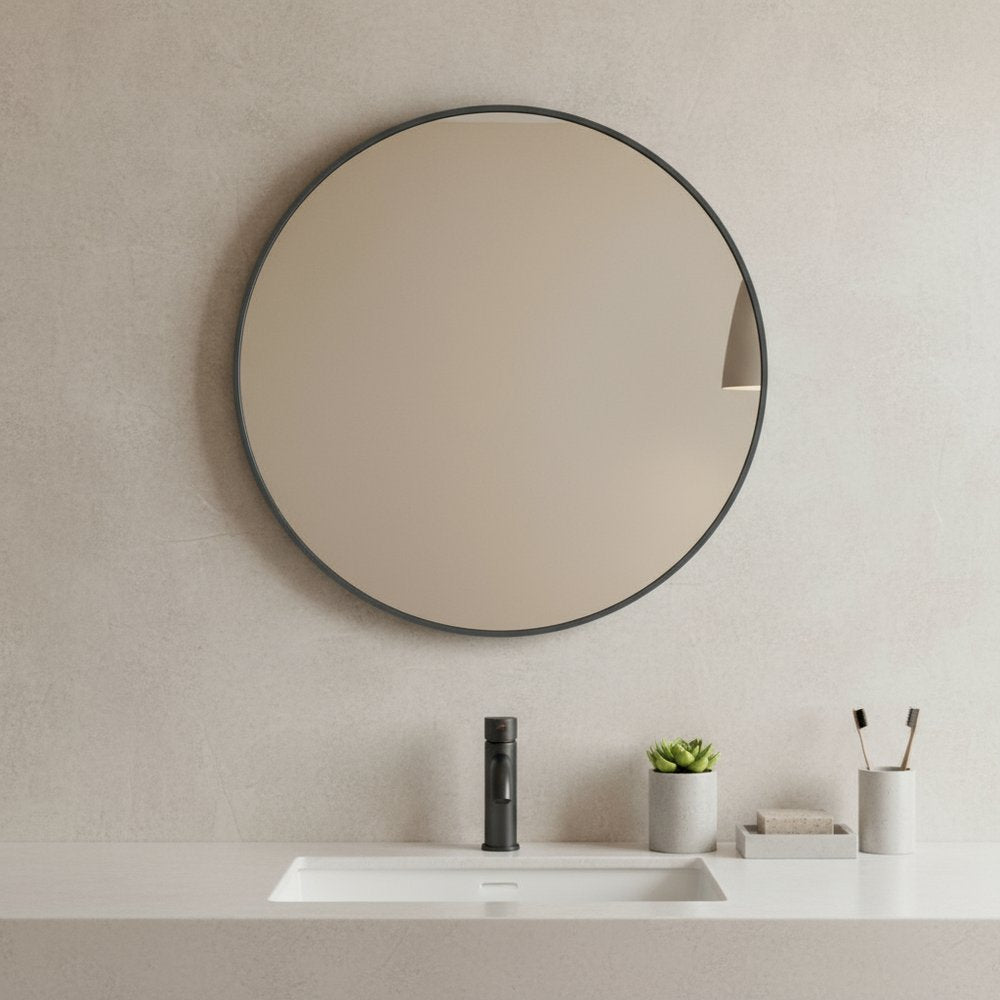 20" Black Metal Round Framed Bathroom Vanity Mirror HomeRoots