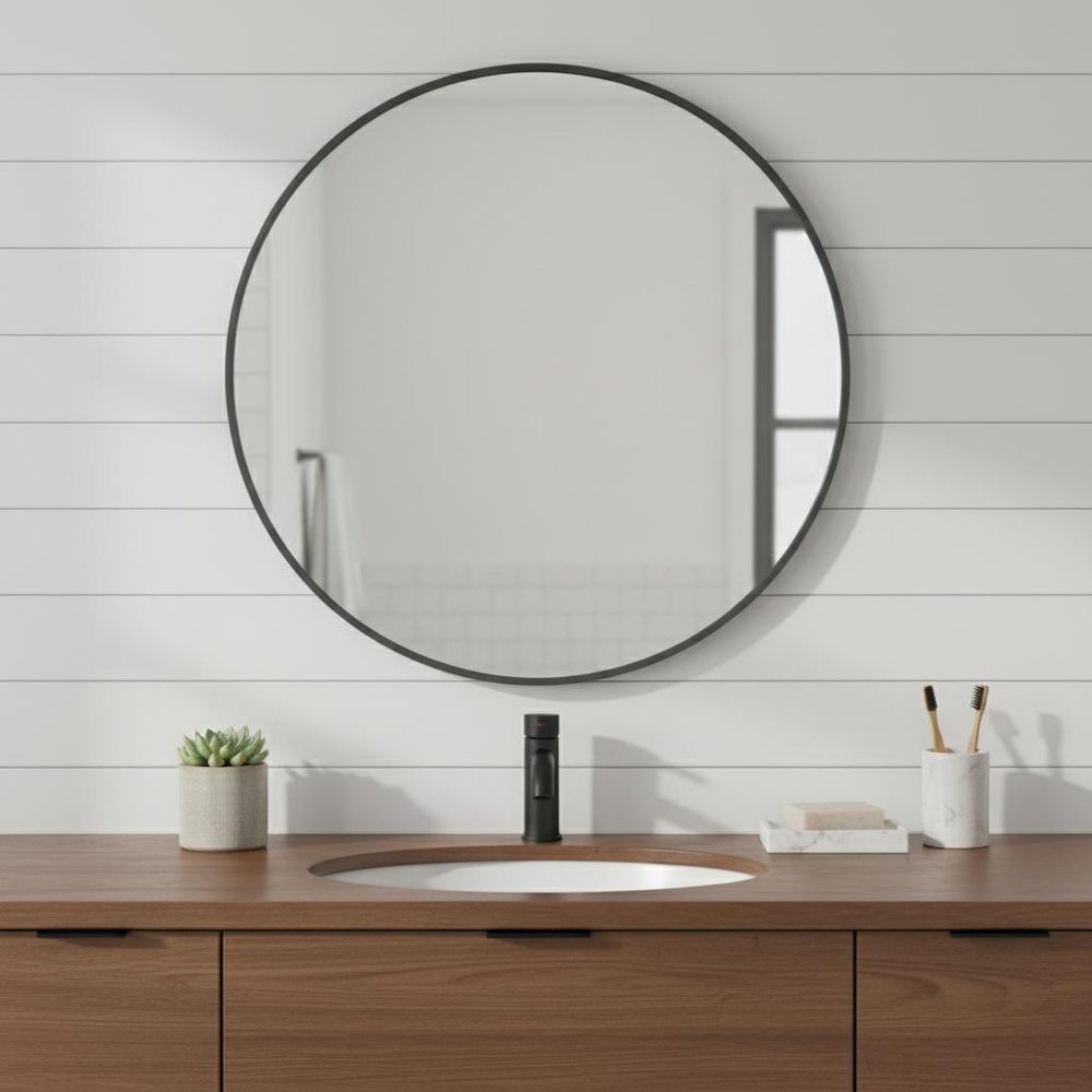 24" Black Metal Round Framed Bathroom Vanity Mirror HomeRoots