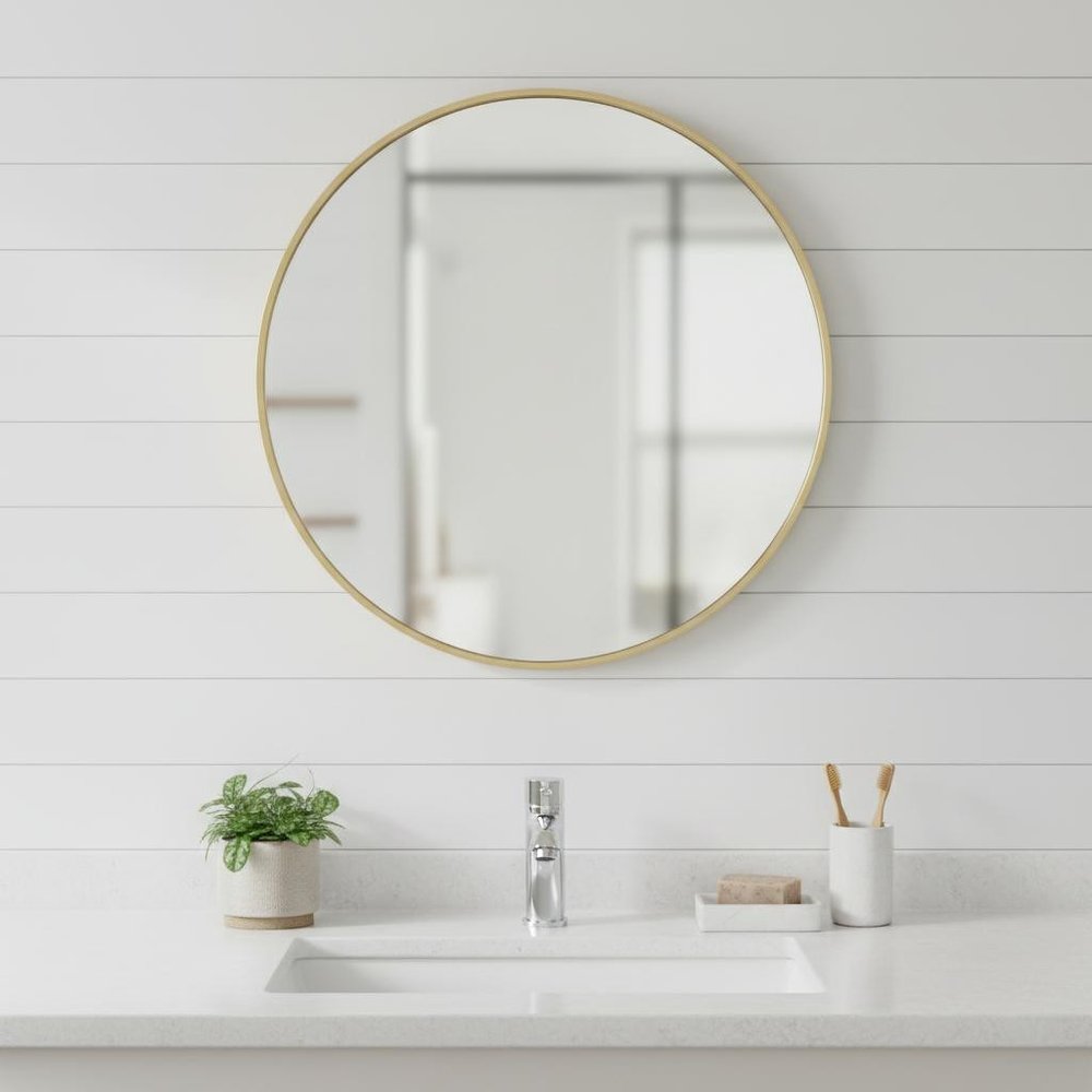 24" Gold Metal Round Framed Bathroom Vanity Mirror HomeRoots