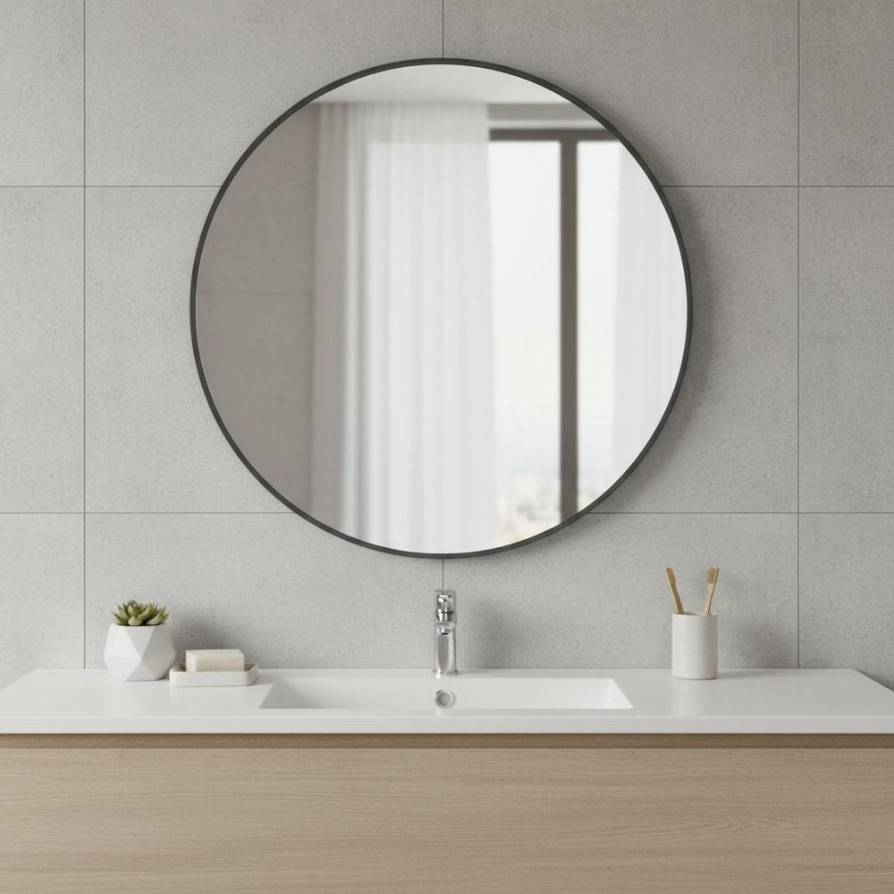 30" Black Metal Round Framed Bathroom Vanity Mirror HomeRoots
