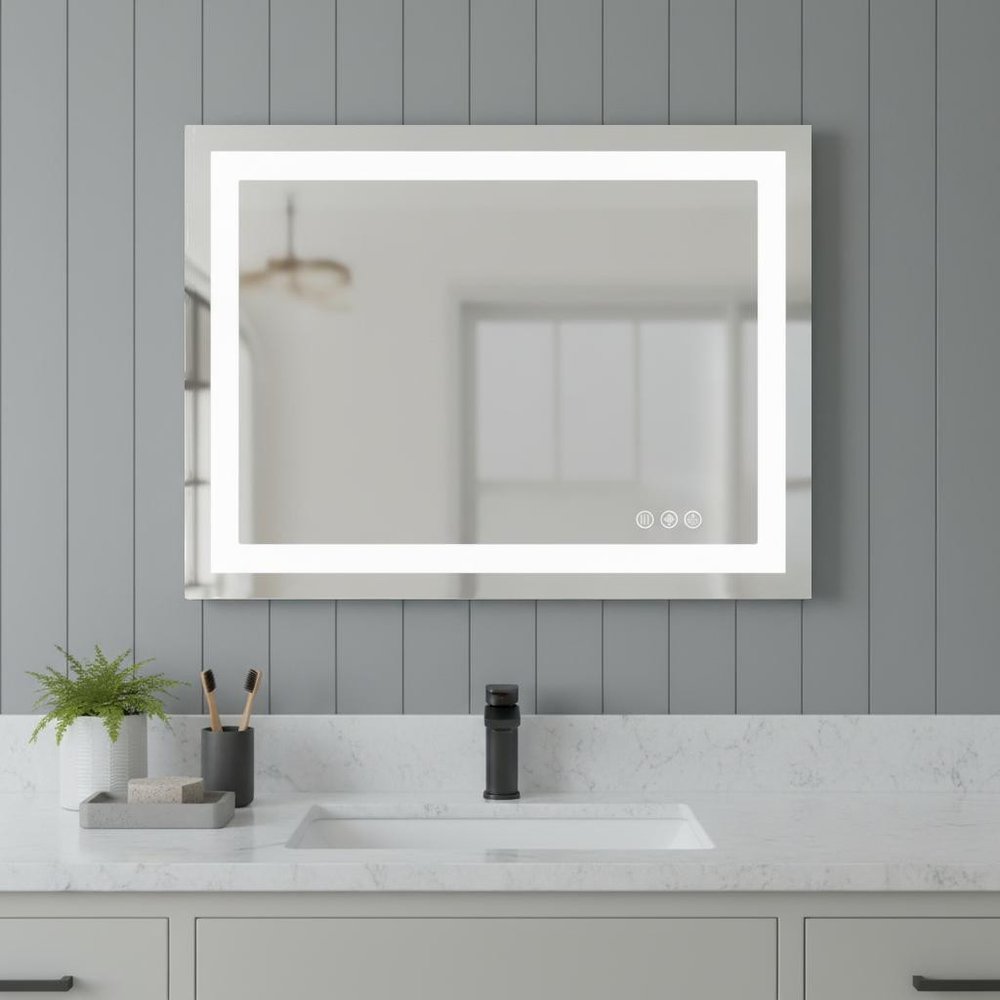 28" Clear Lighted Frameless Bathroom Vanity Mirror HomeRoots