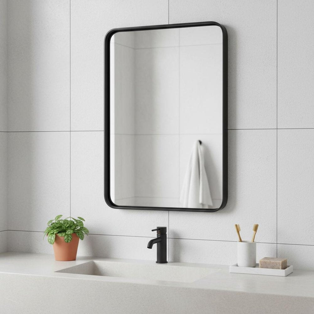 30" Black Metal Floating Framed Bathroom Vanity Mirror HomeRoots