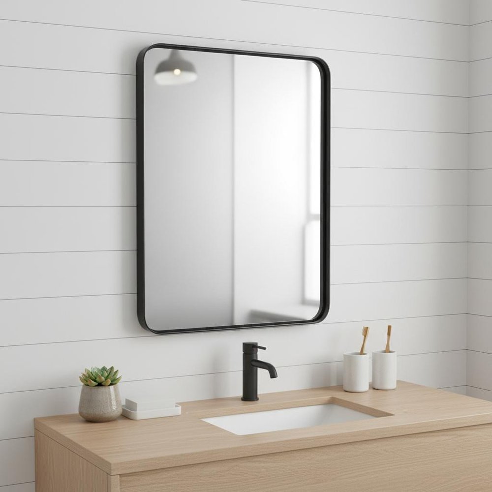 39" Black Metal Floating Framed Bathroom Vanity Mirror HomeRoots