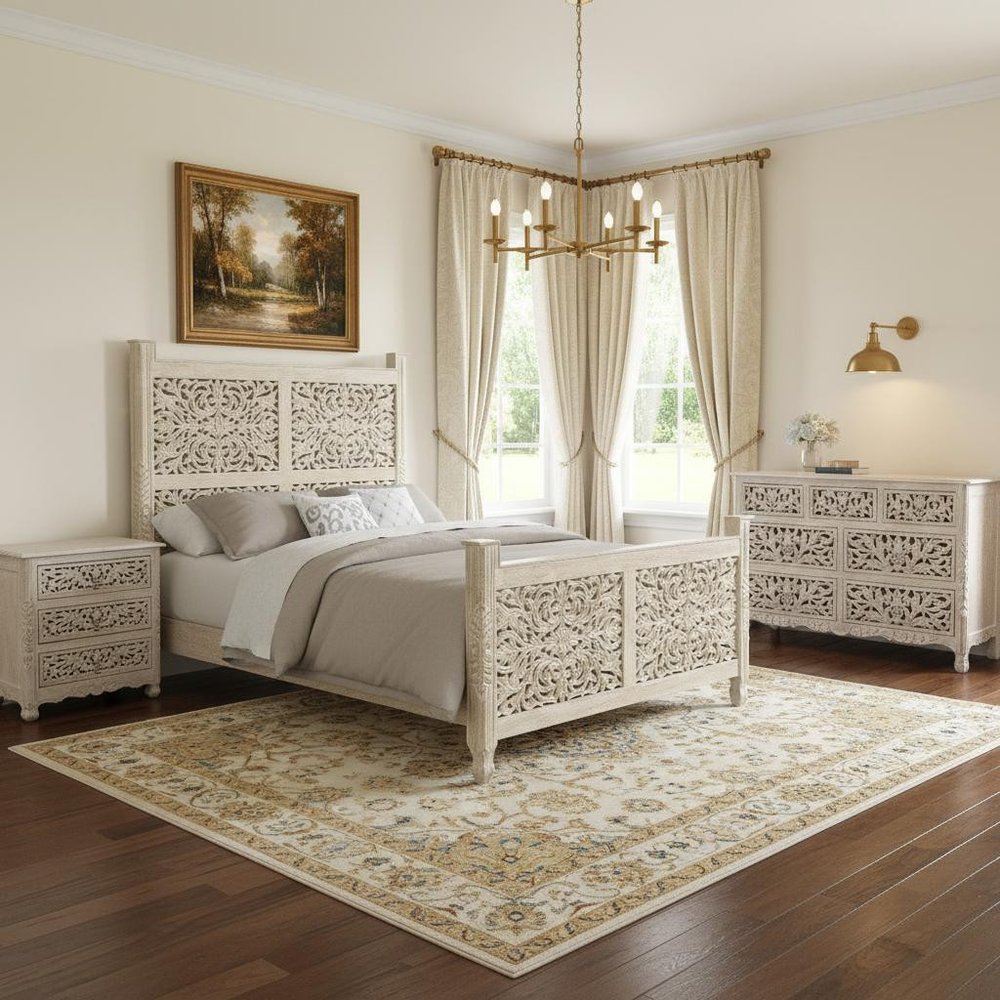 Three Piece White Solid Wood Bedroom Set HomeRoots