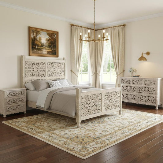 Three Piece White Solid Wood Bedroom Set HomeRoots