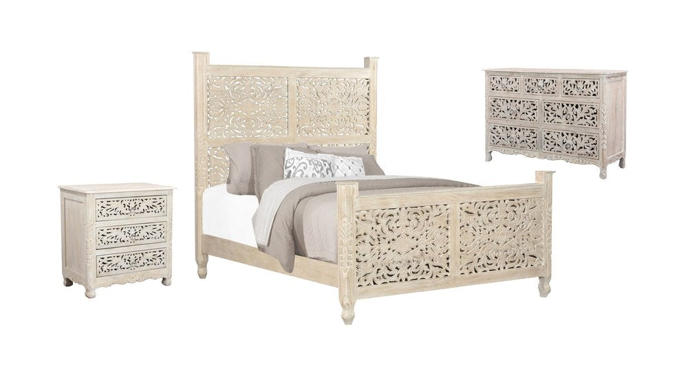 Three Piece White Solid Wood Bedroom Set — view 1