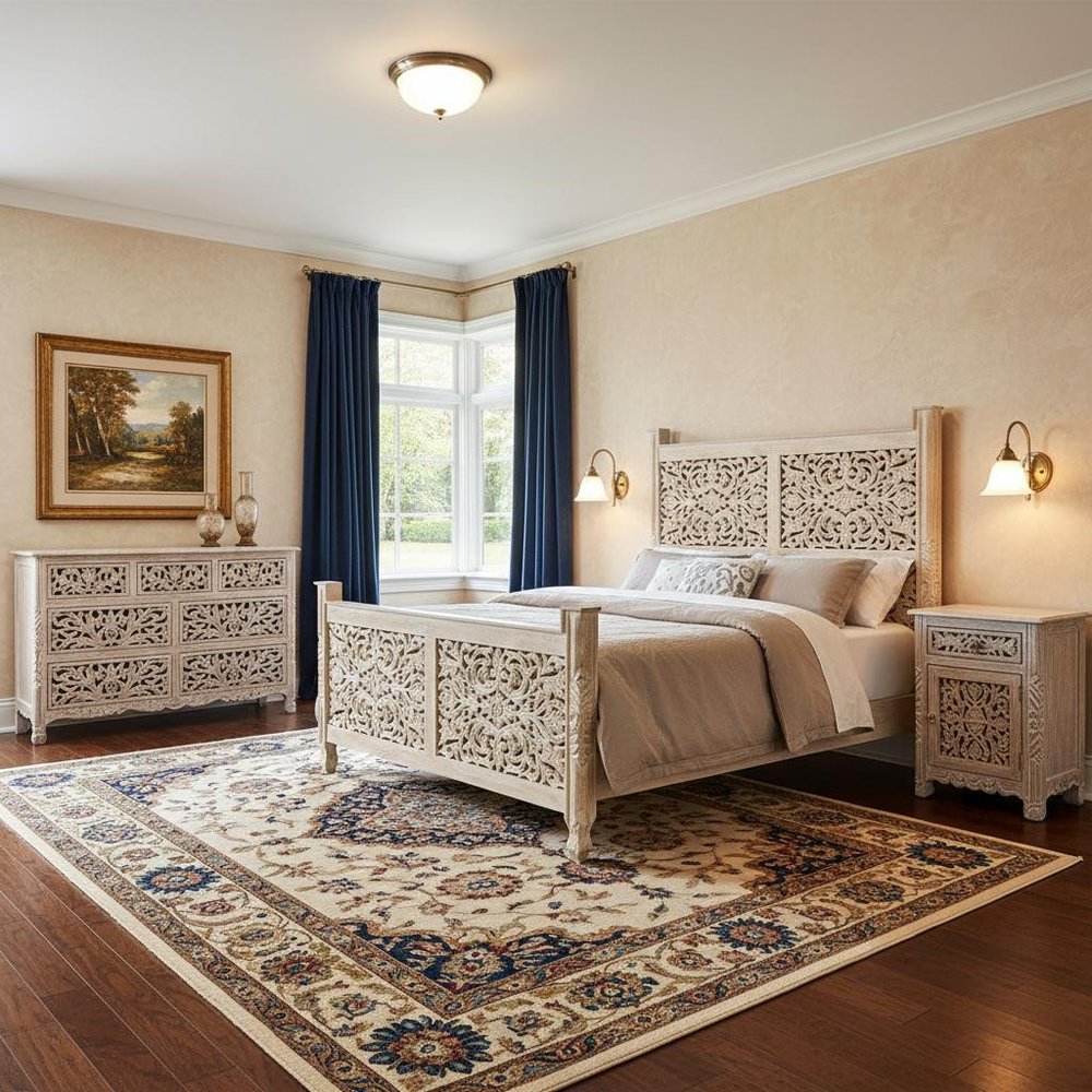 Three Piece White Solid Wood Bedroom Set — view 1
