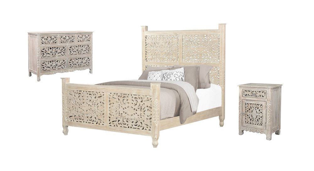 Three Piece White Solid Wood Bedroom Set — view 2