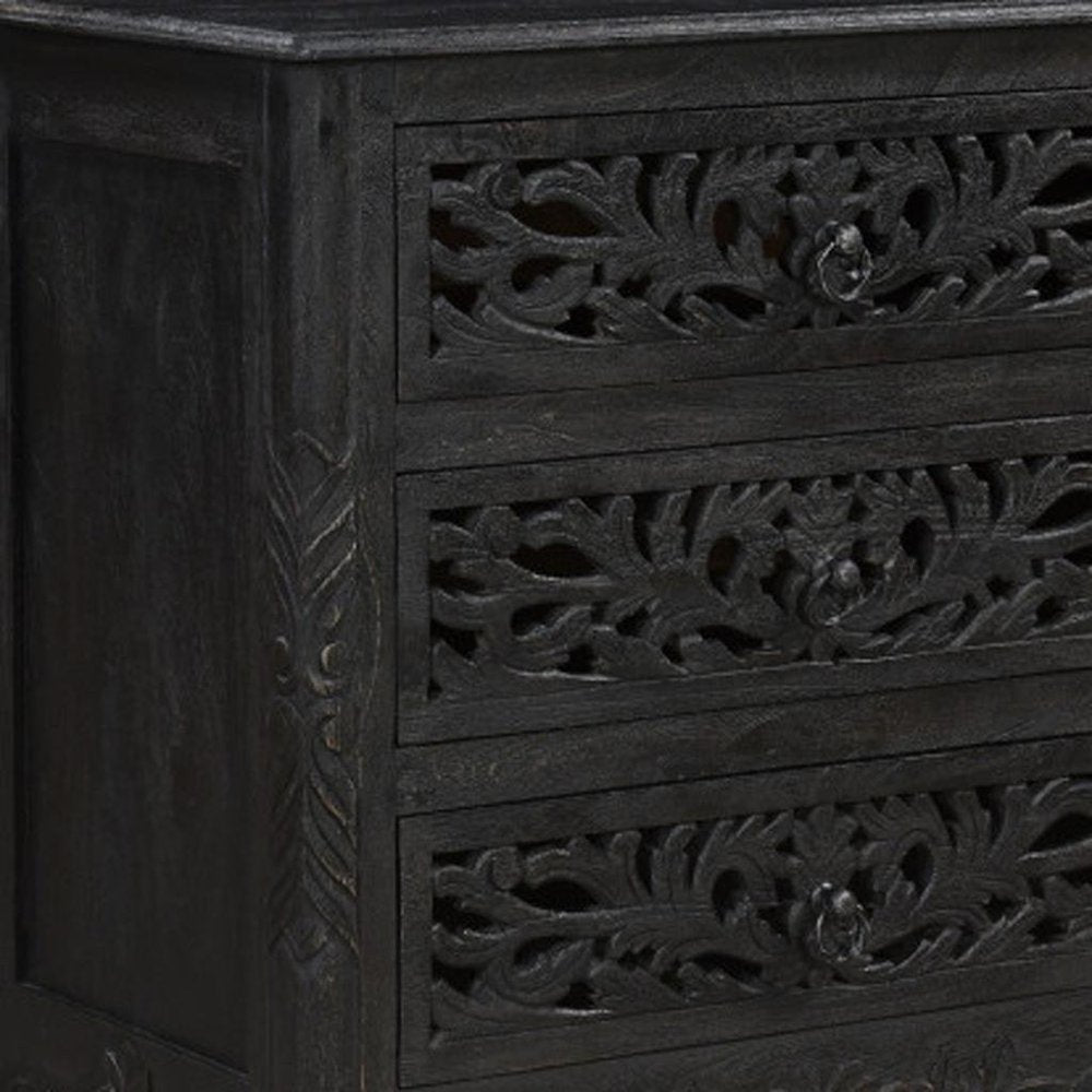 Three Piece Black Solid Wood Bedroom Set — view 8