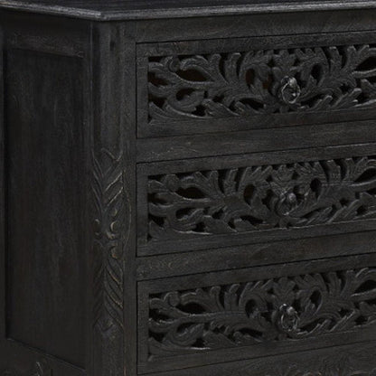 Three Piece Black Solid Wood Bedroom Set