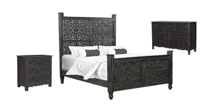 Three Piece Black Solid Wood Bedroom Set