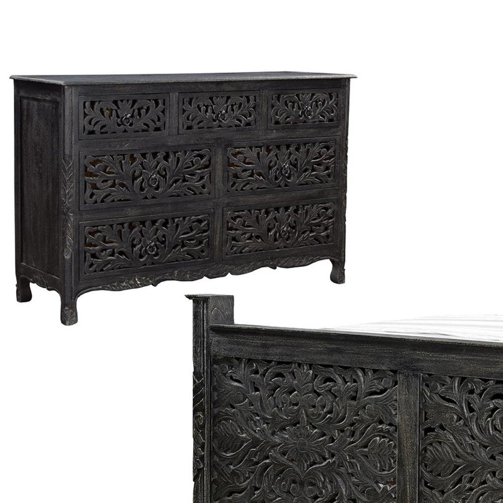 Three Piece Black Solid Wood Bedroom Set — view 8