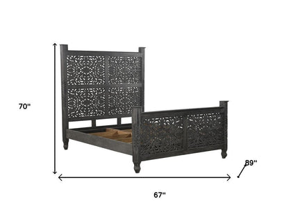 Three Piece Black Solid Wood Bedroom Set