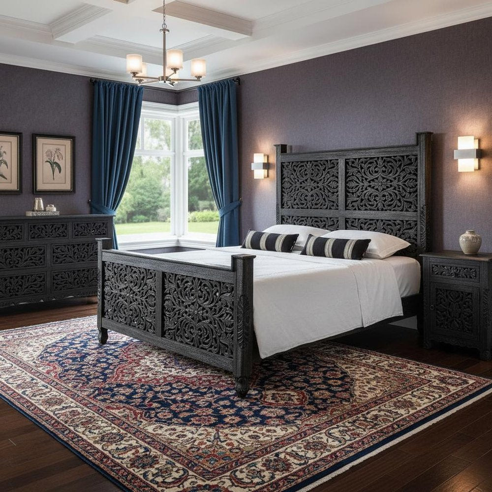Three Piece Black Solid Wood Bedroom Set HomeRoots