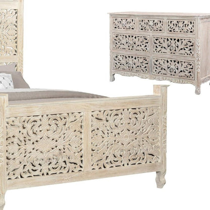 Three Piece White Solid Wood Bedroom Set