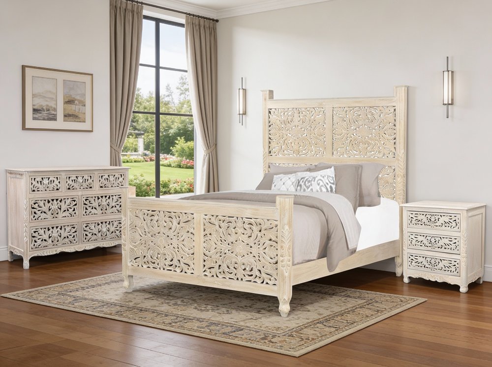 Three Piece White Solid Wood Bedroom Set HomeRoots