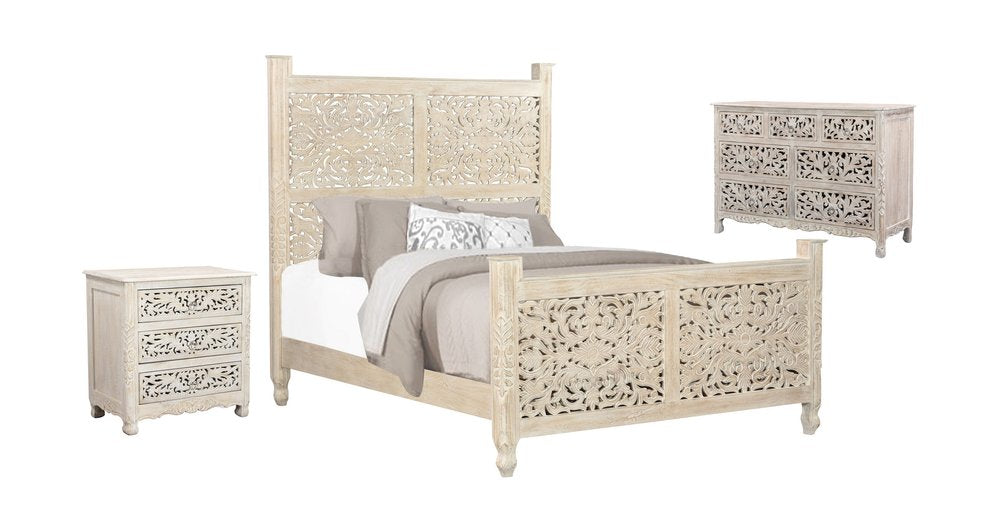 Three Piece White Solid Wood Bedroom Set HomeRoots