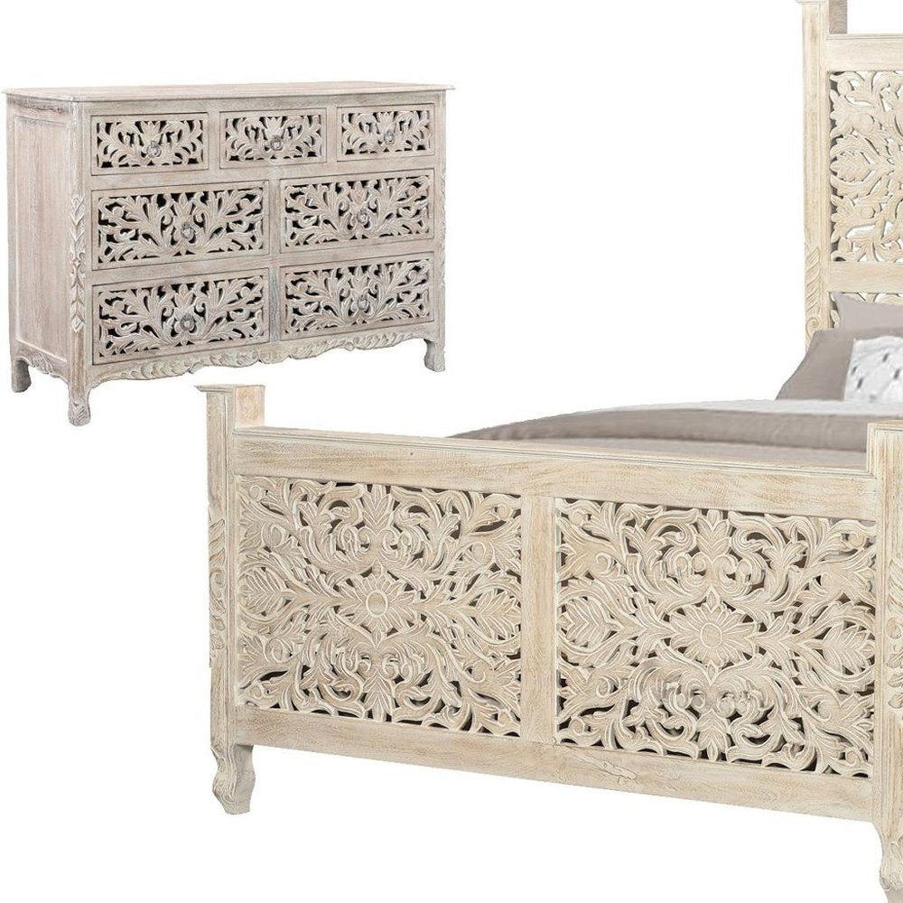 Three Piece White Solid Wood Bedroom Set — view 8