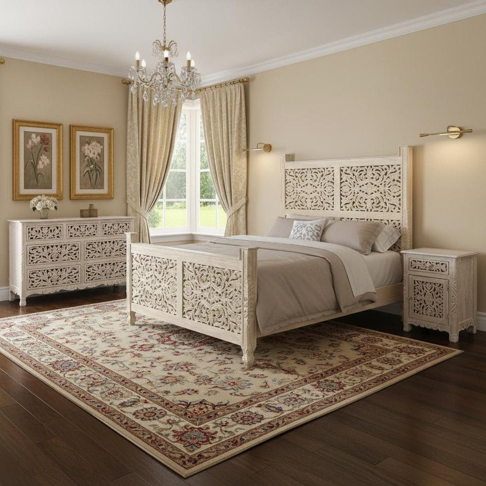 Three Piece White Solid Wood Bedroom Set — view 1