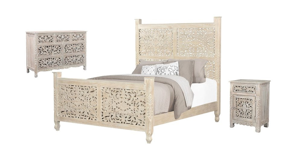 Three Piece White Solid Wood Bedroom Set — view 2