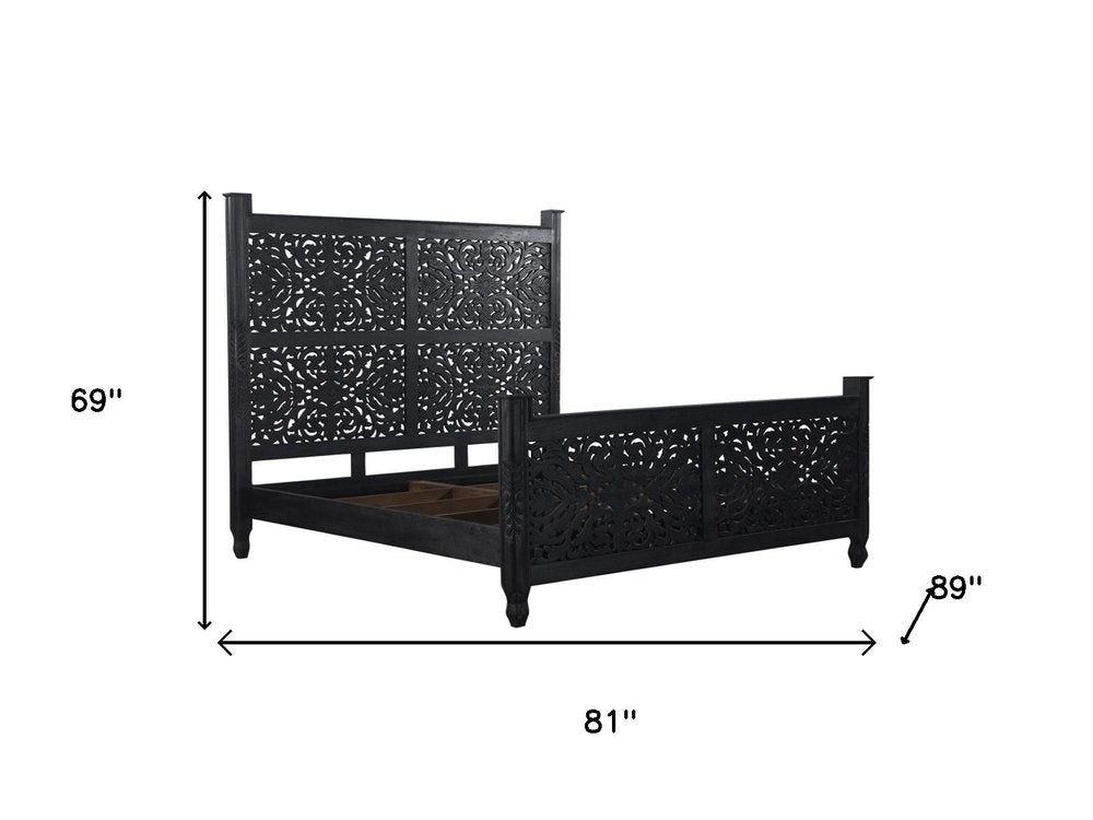 Three Piece Black Solid Wood Bedroom Set HomeRoots