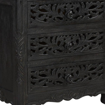 Three Piece Black Solid Wood Bedroom Set