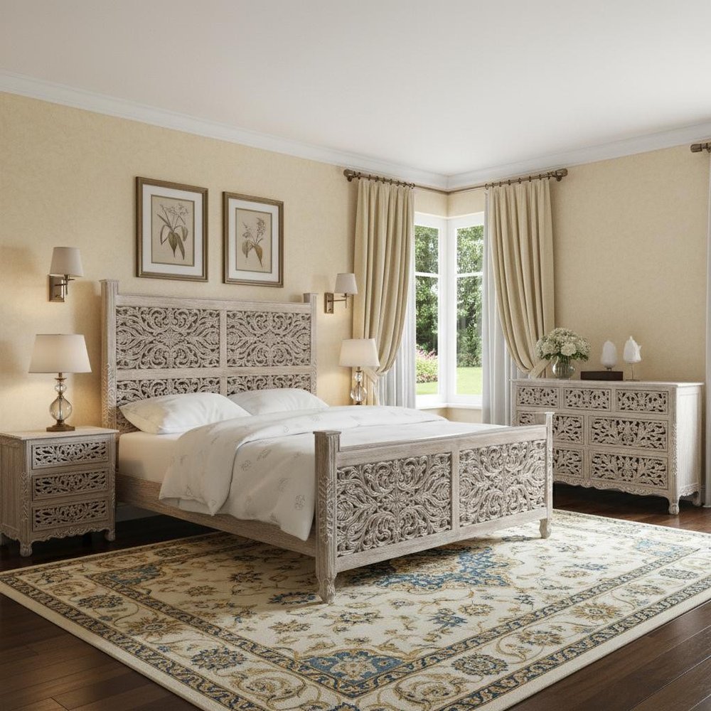 Three Piece Gray Solid Wood Bedroom Set — view 1