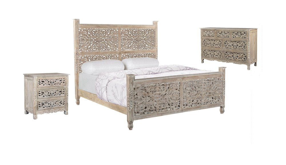 Three Piece Gray Solid Wood Bedroom Set — view 2