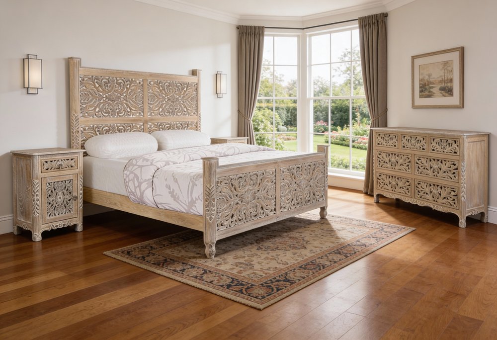 Three Piece Gray Solid Wood Bedroom Set — view 1
